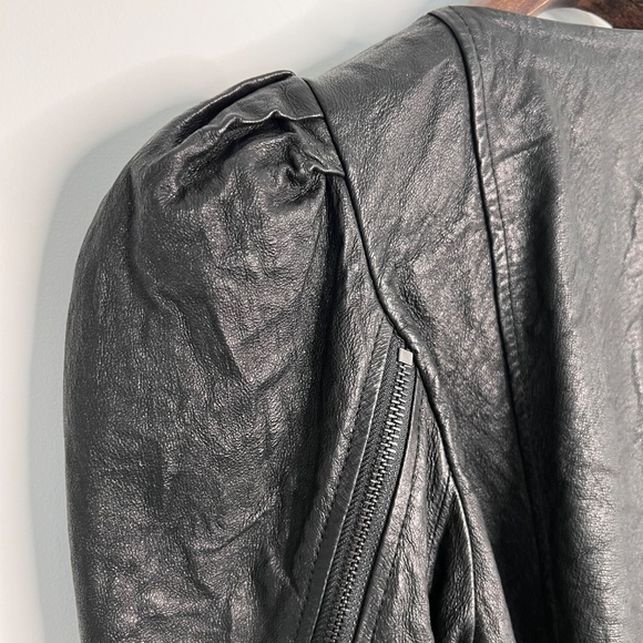 RACHEL by Rachel Roy,Size:M, Cropped Leather Jacket, Crinkled - Picture 7 of 14